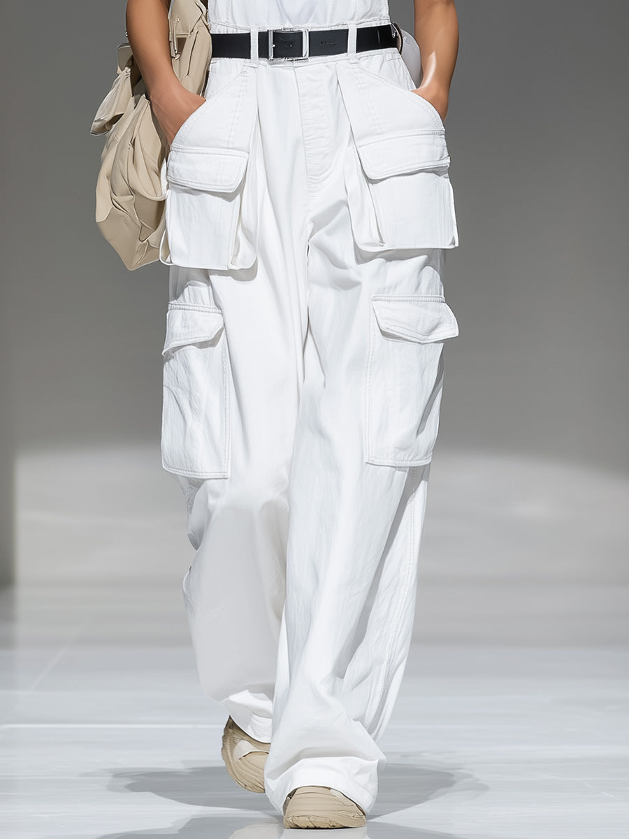 Fashionable And Casual White Denim Adjustable Overall