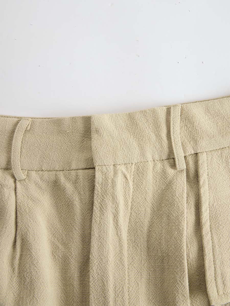 Casual Breathable Urban Style Beige Knitted Top And Cotton Pants Set