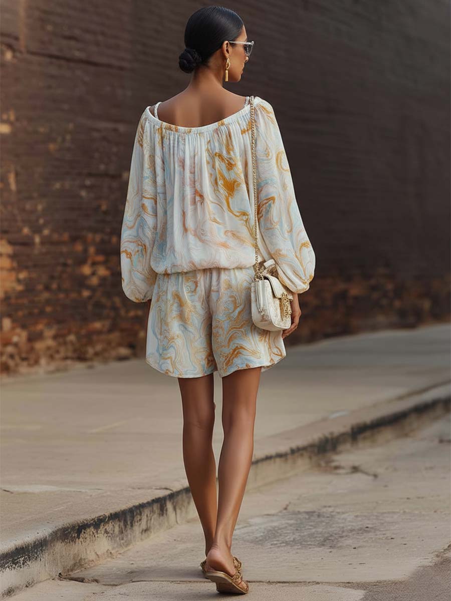 Elegant Urban Print White Chiffon Set