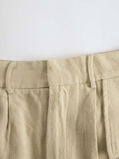 Casual Breathable Urban Style Beige Knitted Top And Cotton Pants Set