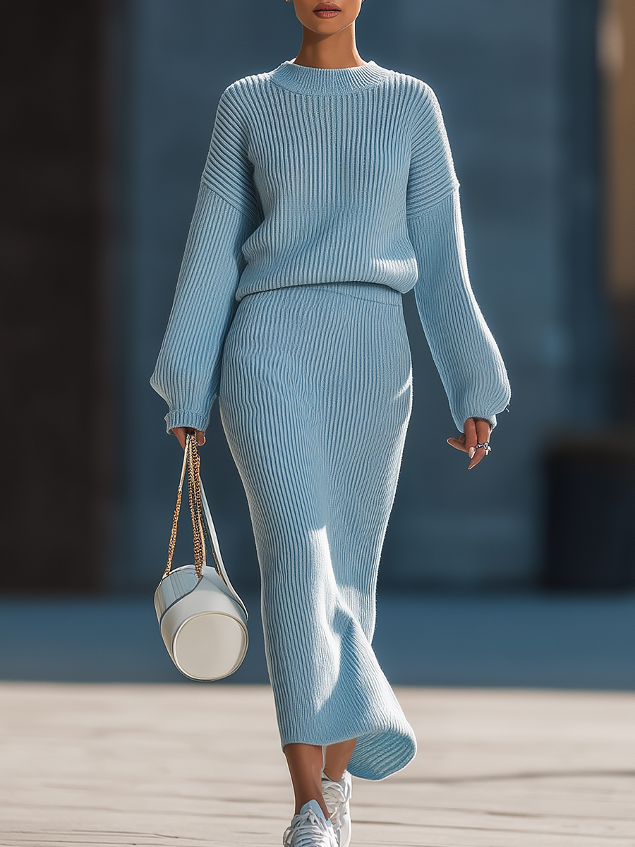 Elegant Sports Long-sleeved Sweater And Knitted Skirt Set