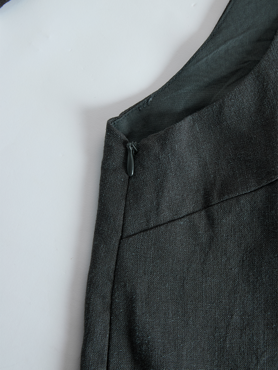 Gray Cotton And Linen Sleeveless One Shoulder Top With Tie Detail And Wide Leg Pants Set