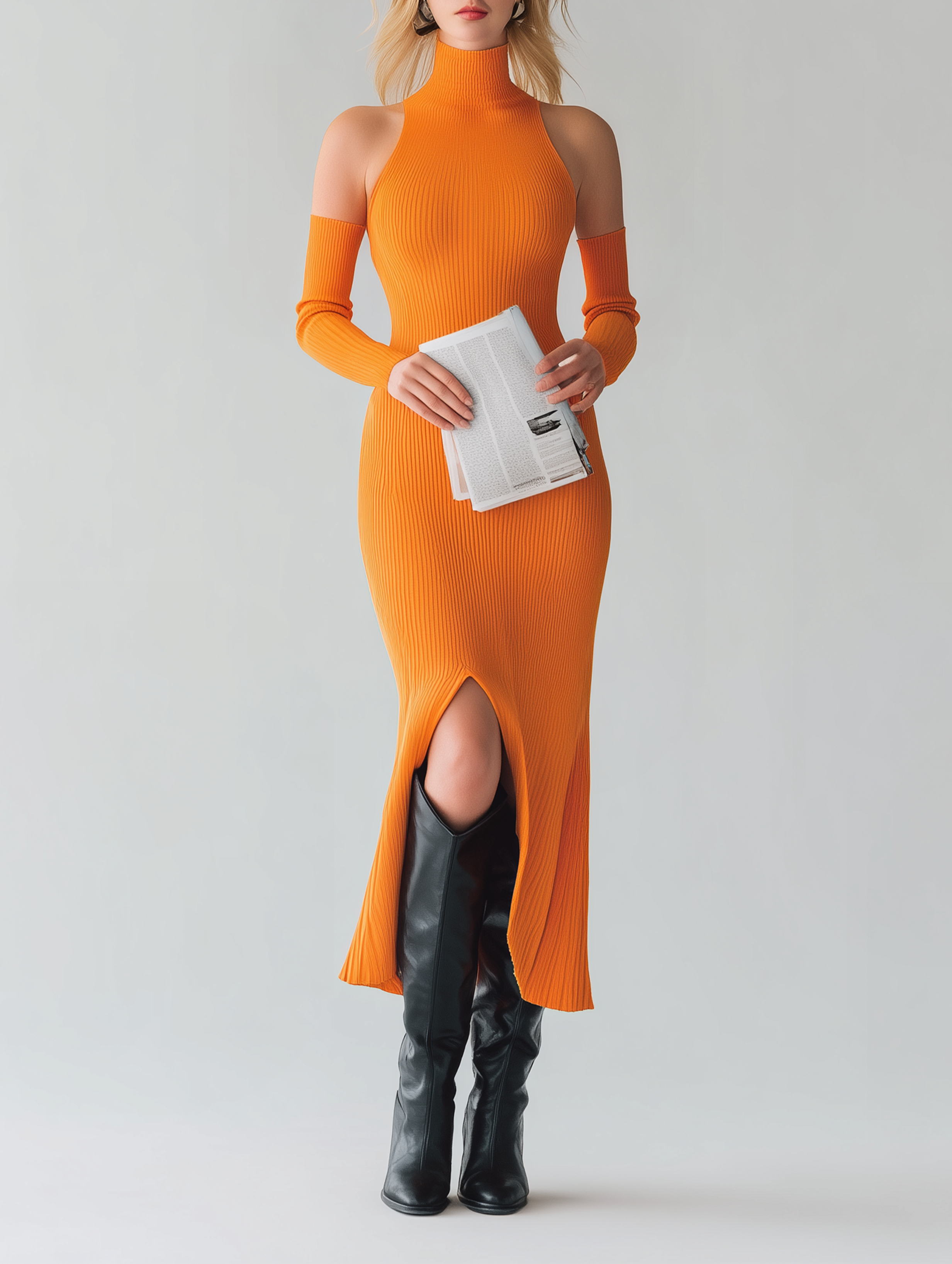 Urban Halter Neck Midi Dress With Long Sleeves