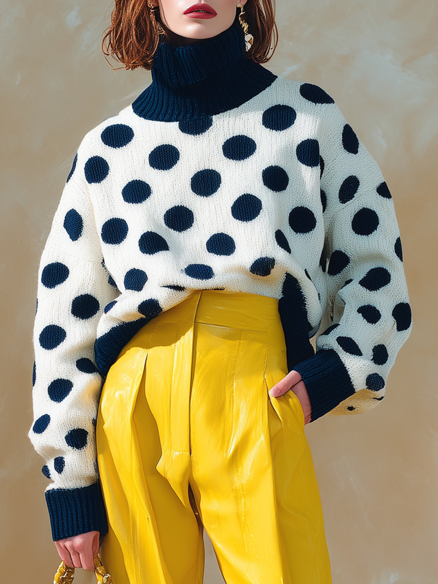 High-end Fashionable Turtleneck Polka Dot Sweater