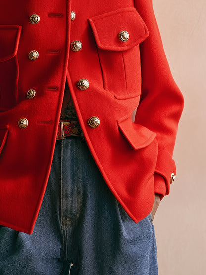 Vintage Loose Gold Button Red Wool Jacket
