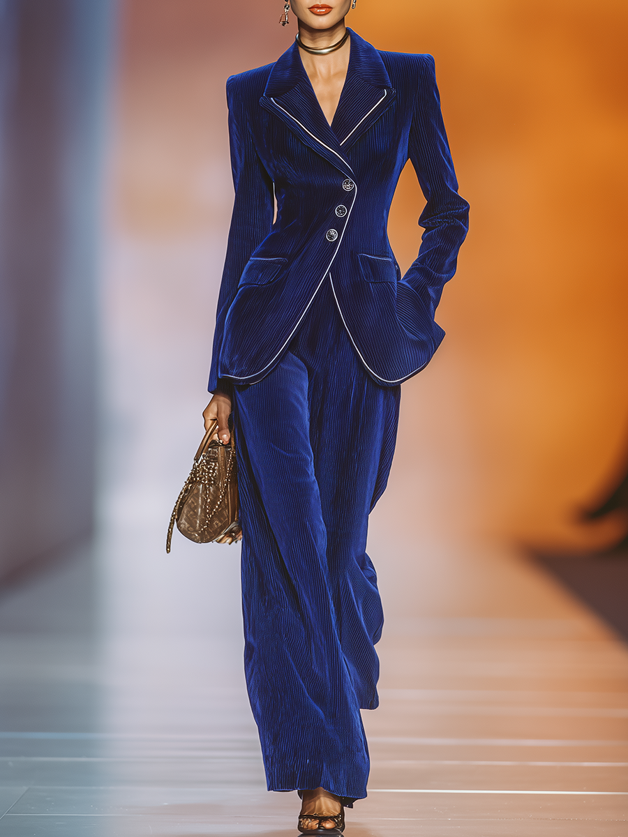 Vintage Corduroy Blazer And Wide-leg Pants Set