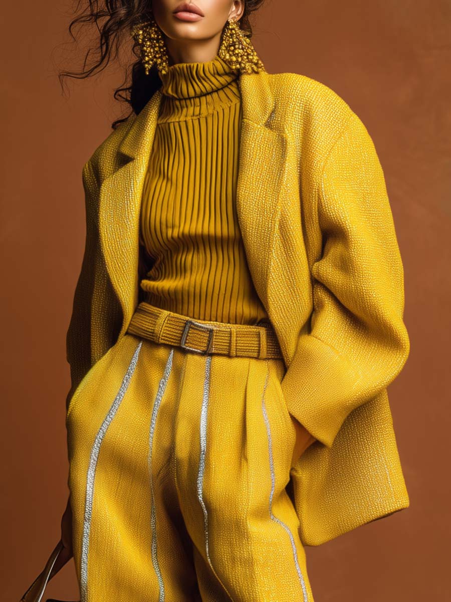 Retro Fashion Minimalist Notch Lapel Yellow H-line Blazer