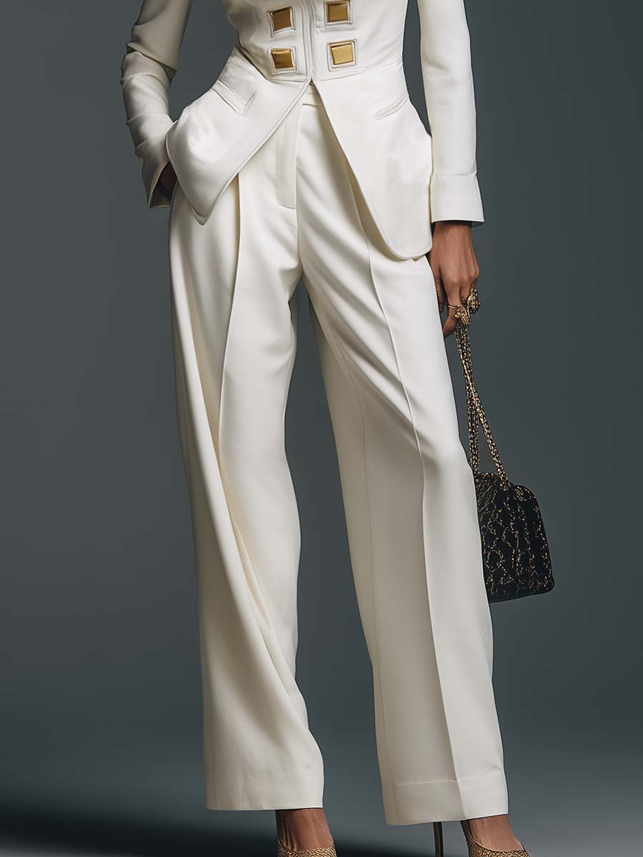 Neat And Stylish White Straight-leg Suit Pants