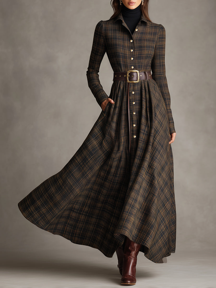 Retro And Fashionable Loose Plaid Maxi Dress