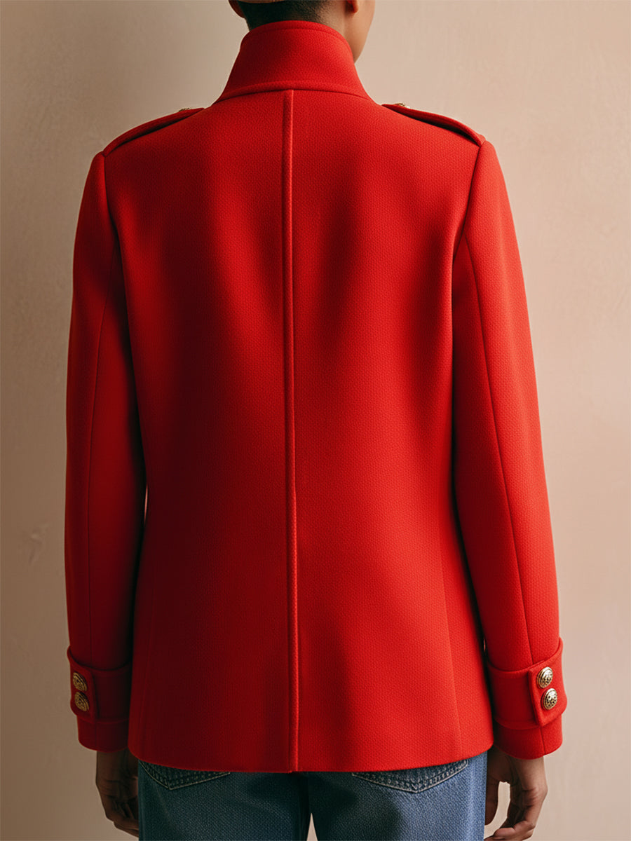 Vintage Loose Gold Button Red Wool Jacket