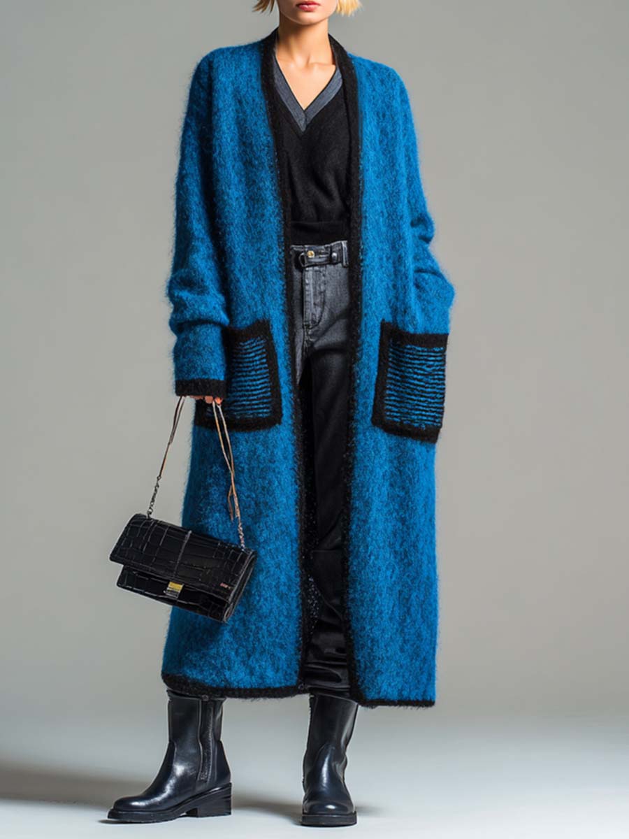 Retro Fashion Blue Loose Knit Cardigan