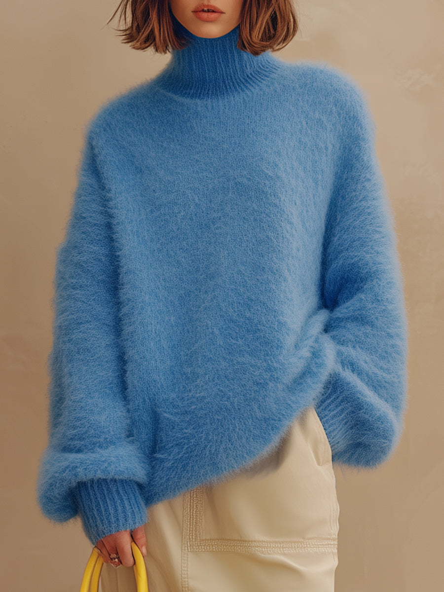 Simple And Fashionable High-neck Blue Seahorse Sweater