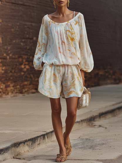 Elegant Urban Print White Chiffon Set