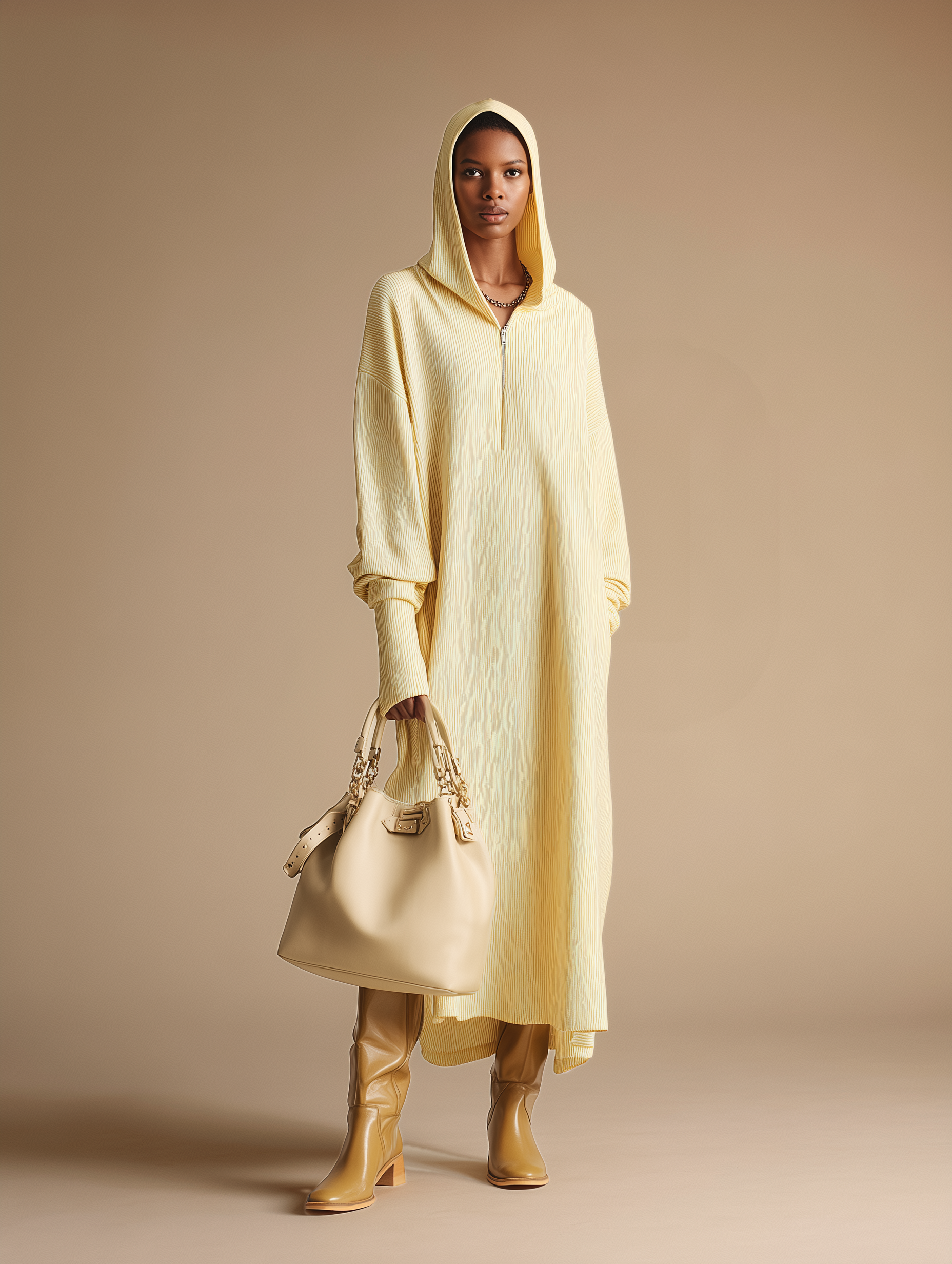 Fashion Hooded Zipper Knitted Loose Maxi Dress