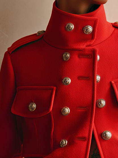 Vintage Loose Gold Button Red Wool Jacket