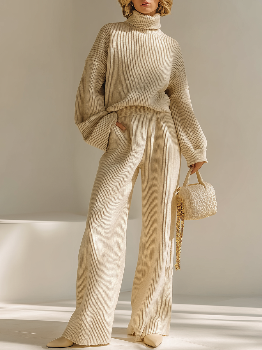 Casual And Comfortable Stand-up Collar Sweater And Wide-leg Pants Set