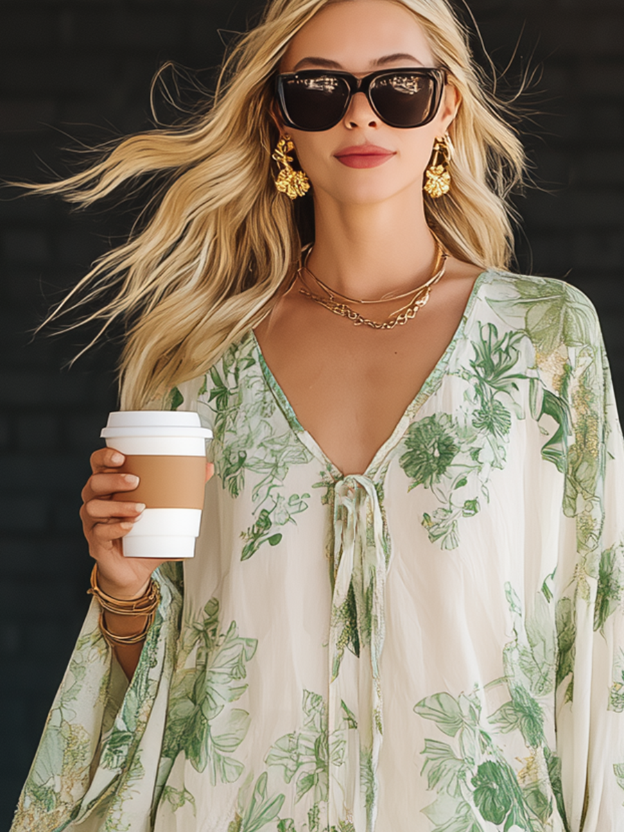 Resort Style White Chiffon Printed Top And Wide Leg Shorts Set