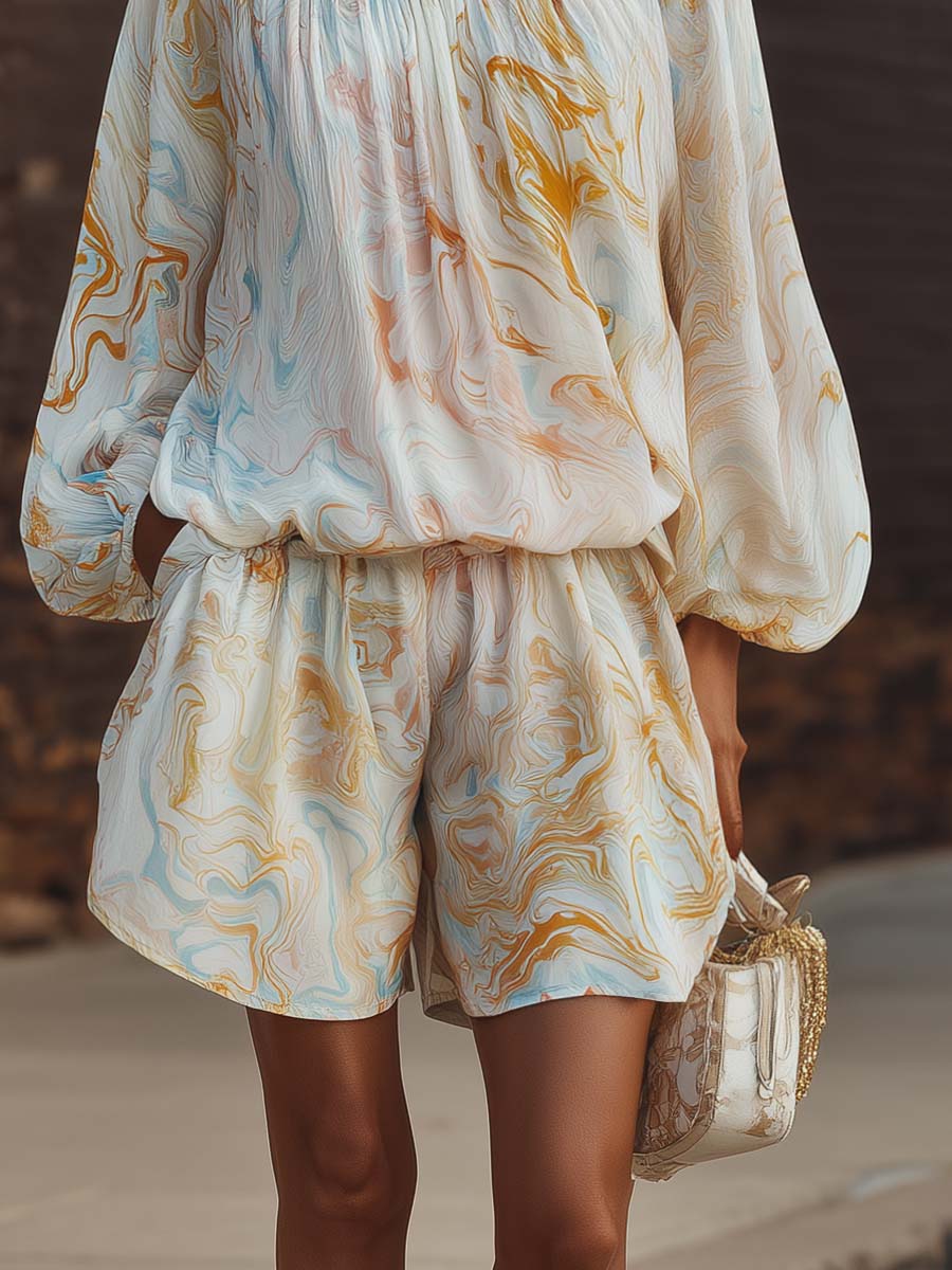 Elegant Urban Print White Chiffon Set