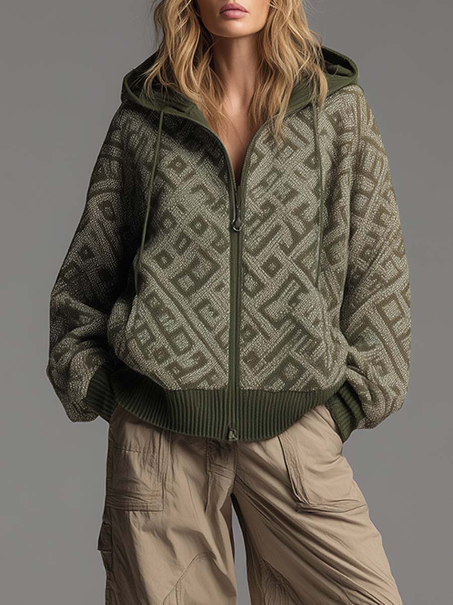 Casual Fashion Retro Pattern Green Knitted Sweaters